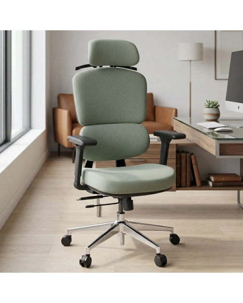 Cadeira de Escritório Comfy Clarity Lite Preta Tecido Verde, Braço 4D, Assento Deslizante e Relax