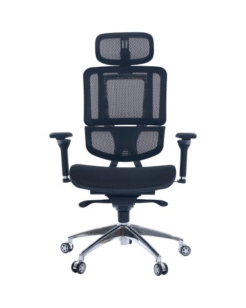 Cadeira de Escritório Comfy Ergofy Top Tela Mesh Preta, Estrutura em Alumínio e 12 Regulagens