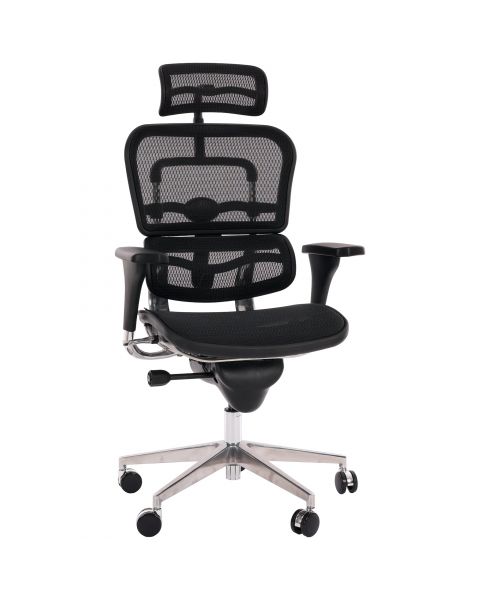 Cadeira de Escritório Comfy ErgoMax Tela Mesh Preta, Estrutura em Alumínio, Multiplas Regulagens