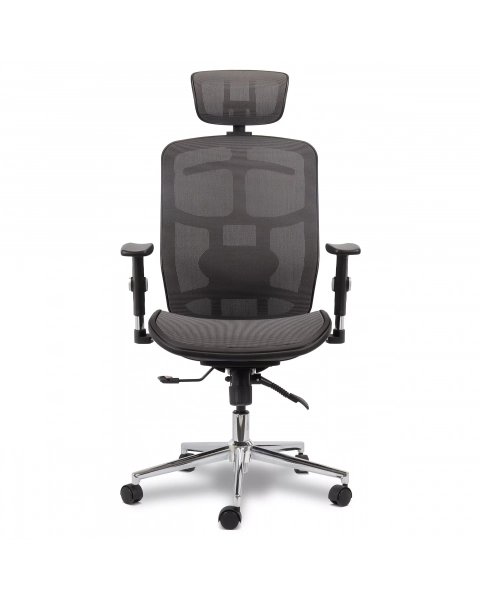 Cadeira de Escritório Comfy ErgoPro Preta  Tela Mesh Cinza, Braço e Assento Ajustáveis e Relax Avançado