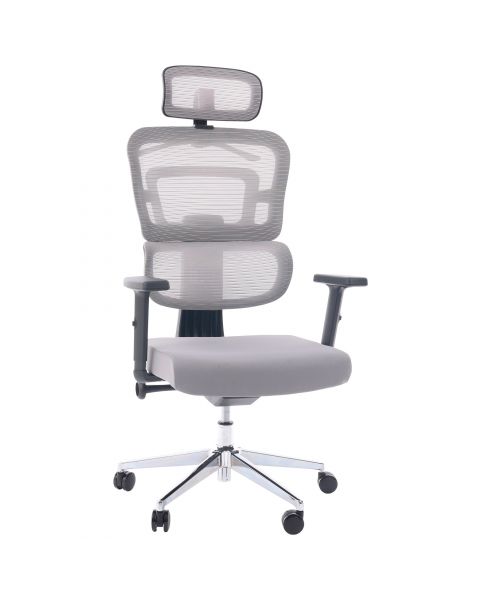 Cadeira de Escritório Comfy Halo Preta Tela Mesh Cinza, Giratória, Encosto Ajustável e Relax Avançado