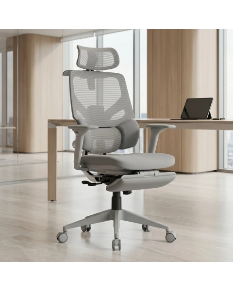 Cadeira de Escritório Comfy Levian Lite Foam Tela Mesh Cinza, Múltiplos Ajustes, Braço 4D