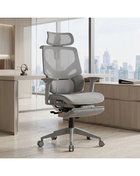 Cadeira de Escritório Comfy Levian Lite Tela Mesh Cinza, Múltiplos Ajustes, Braço 4D