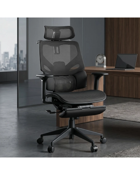 Cadeira de Escritório Comfy Levian Lite Tela Mesh Preta, Múltiplos Ajustes, Braço 4D