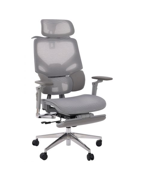 Cadeira de Escritório Comfy Levian Tela Mesh Cinza Base Alumínio, Múltiplos Ajustes Braço 6D