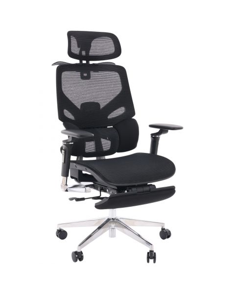 Cadeira de Escritório Comfy Levian Tela Mesh Preta Base Alumínio, Múltiplos Ajustes Braço 6D