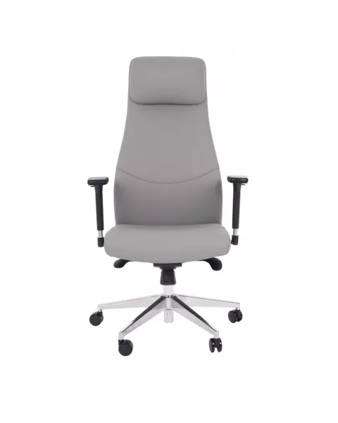 Cadeira de Escritório Comfy Luxe PVC Cinza, Base Alumínio, Braço 3D e Relax Avançado