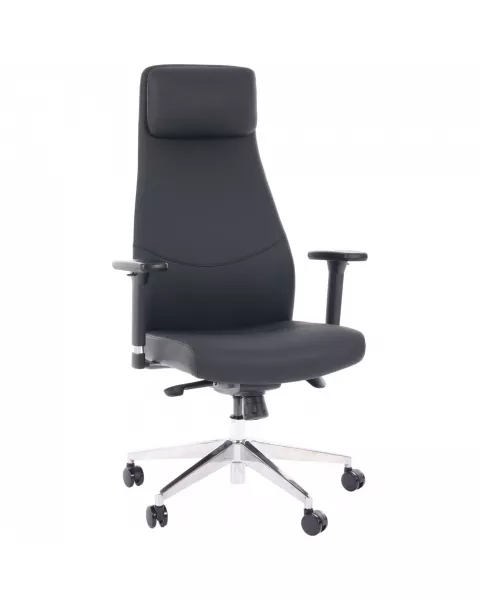 Cadeira de Escritório Comfy Luxe PVC Preto, Base Alumínio, Braço 3D e Relax Avançado