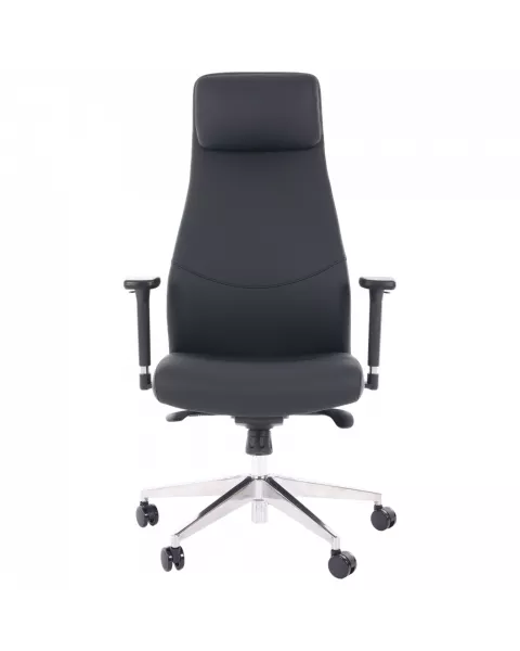 Cadeira de Escritório Comfy Luxe PVC Preto, Base Alumínio, Braço 3D e Relax Avançado