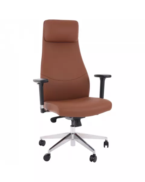 Cadeira de Escritório Comfy Luxe PVC Terracota, Base Alumínio, Braço 3D e Relax Avançado