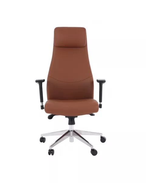 Cadeira de Escritório Comfy Luxe PVC Terracota, Base Alumínio, Braço 3D e Relax Avançado
