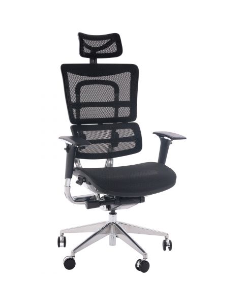 Cadeira de Escritório Comfy Polaris Tela Mesh Preta, Estrutura em Alumínio, Multiplas Regulagens