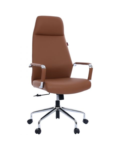 Cadeira de Escritório Comfy Royal Marrom Cognac Estofada e Sistema Relax