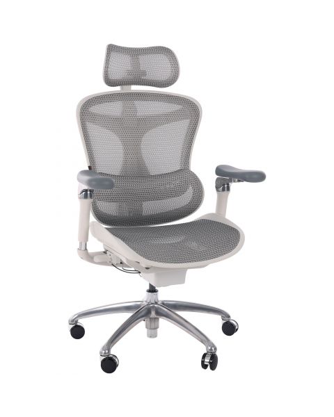 Cadeira de Escritório Comfy Sihoo Duve Tela Mesh Cinza Base Alumínio, Múltiplos Ajustes Braço 6D