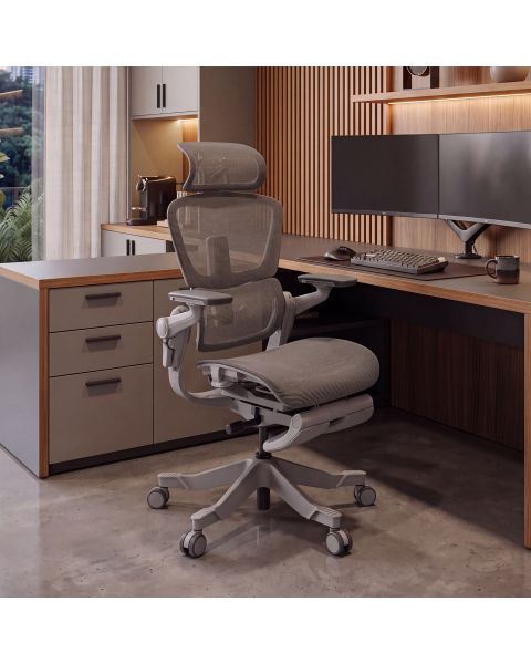 Cadeira de Escritório Comfy Specter Cinza Tela Mesh Cinza, Multiajustável, Braço e Apoio de Cabeça 3D