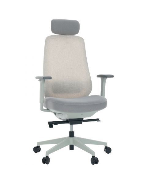 Cadeira de Escritório Comfy Tauris Cinza Tecido Creme, Braço 3D e Assento Deslizante