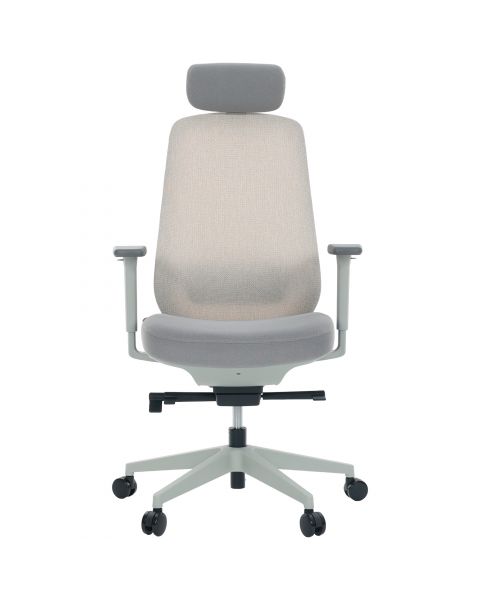 Cadeira de Escritório Comfy Tauris Cinza Tecido Creme, Braço 3D e Assento Deslizante