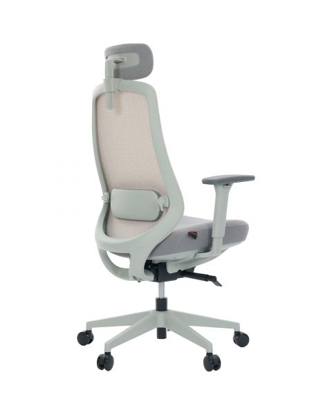 Cadeira de Escritório Comfy Tauris Cinza Tecido Creme, Braço 3D e Assento Deslizante