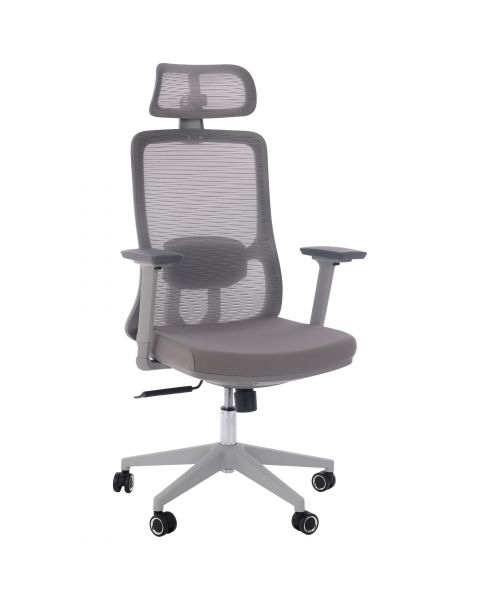 Cadeira de Escritório Comfy Turya Tela Mesh Cinza, Base Giratória e Braço 3D e Relax Avançado