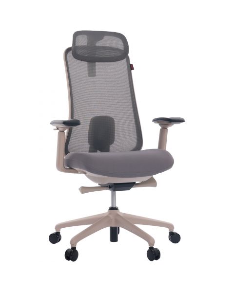 Cadeira de Escritório Comfy Veron Cinza e Champagne, Braço 4D, Mecanismo Synchro e Assento Slider