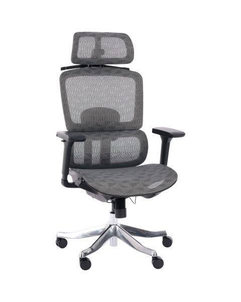 Cadeira de Escritório Comfy Vertex Tela Mesh Cinza, Braço 4D, Assento e Encosto Ajustáveis