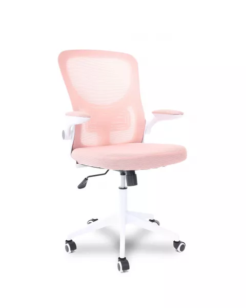 Cadeira de Escritório Comfy Way Branca Tela Mesh Rosa, Base Giratória e Sistema Relax - Comfy
