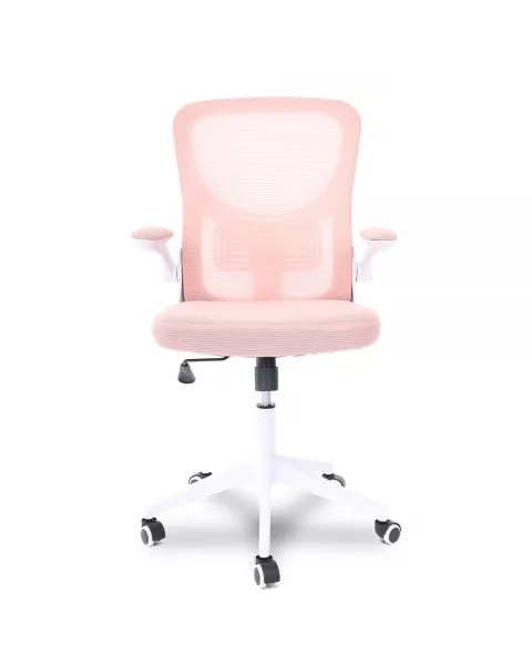 Cadeira de Escritório Flexy Way Branca Tela Mesh Rosa, Base Giratória e Sistema Relax - Comfy