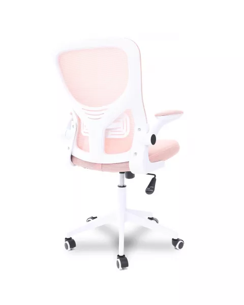 Cadeira de Escritório Flexy Way Branca Tela Mesh Rosa, Base Giratória e Sistema Relax - Comfy
