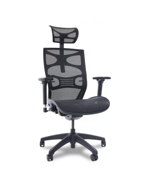 Cadeira de Escritório Comfy ZenFlow Tela Mesh Preta, Braço 4D, Relax Synchro Tilt