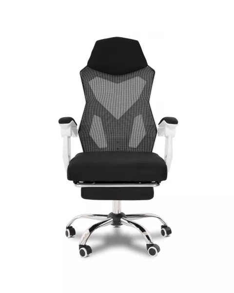 Cadeira de Escritório Flexy Evo Branca Tela Mesh Preta, Giratória, Descanso de Pés e Relax