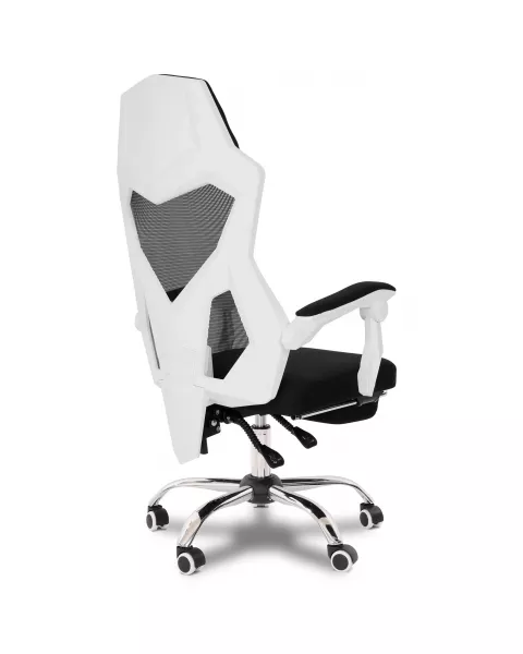 Cadeira de Escritório Flexy Evo Branca Tela Mesh Preta, Giratória, Descanso de Pés e Relax