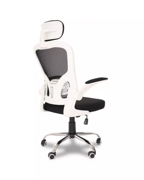 Cadeira de Escritório Flexy Way Plus Branca Tela Mesh Preta, Base Giratória e Sistema Relax