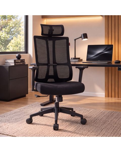 Cadeira Ergonômica Comfy Arch Tela Mesh Preta, Espuma Injetada e Relax Avançado