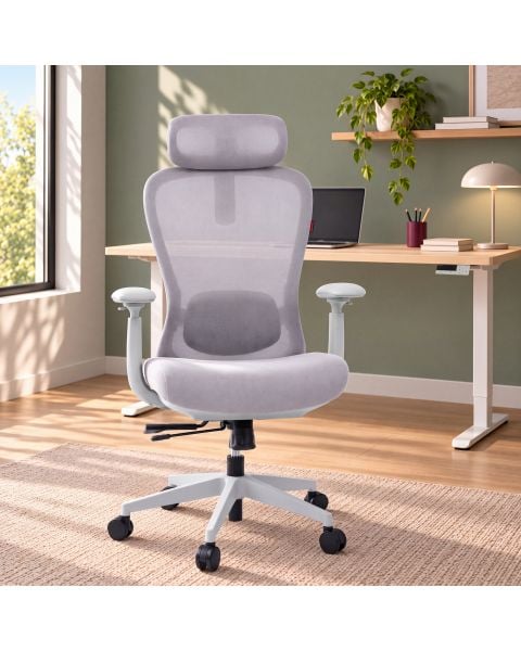 Cadeira Ergonômica Comfy Pulse Cinza Quartz Tela Mesh Assento Injetado Deslizante e Relax Avançado