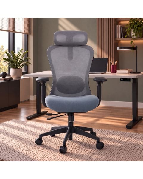 Cadeira Ergonômica Comfy Pulse Preta Tela Mesh Cinza Assento Injetado Deslizante e Relax Avançado