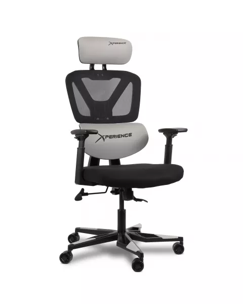 Cadeira Gamer Xperience Flow Tela Mesh e PU Cinza, Base Alumínio, Braço 2D e Relax Avançado