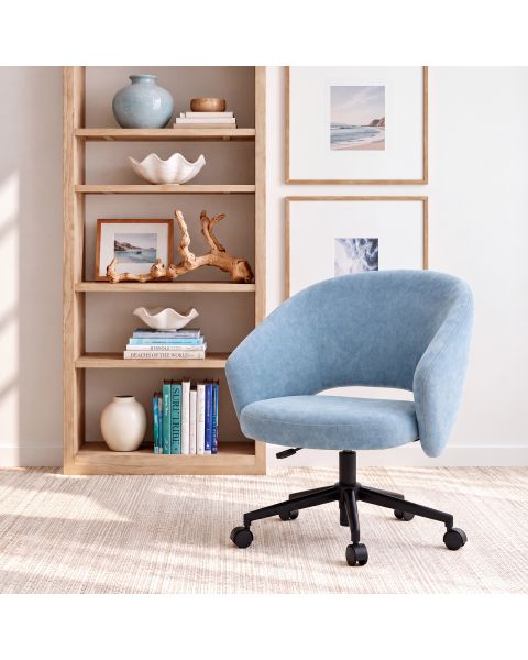Cadeira Giratória Comfy Lume Base Metal e Tecido Soft Light Blue