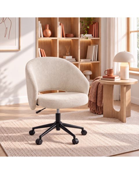 Cadeira Giratória Comfy Lume Base Metal e Tecido Soft Off White