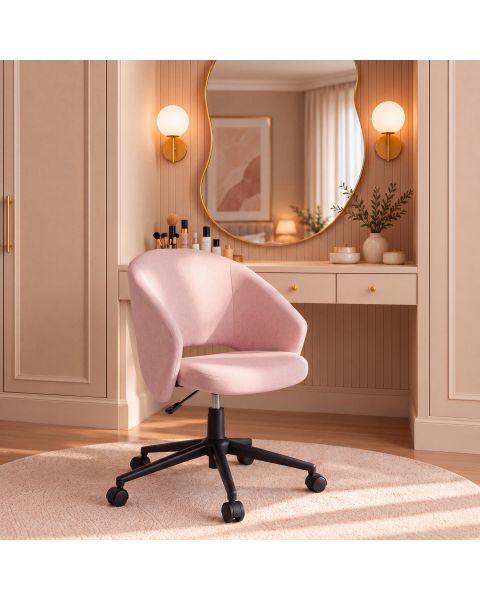 Cadeira Giratória Comfy Lume Base Metal e Tecido Soft Rosê