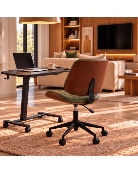 Cadeira Giratória Comfy Sierra Base Metal Estrutura em Madeira e Matelassê Forest Green