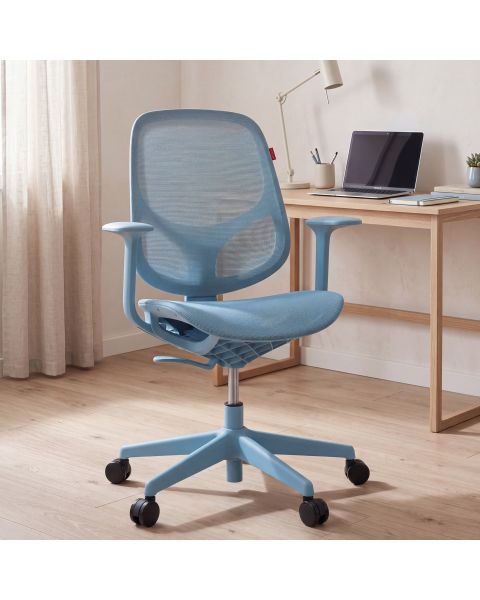 Cadeira Giratória Ergonômica Comfy Wiz Azul Breeze Full Mesh Altura Ajustável