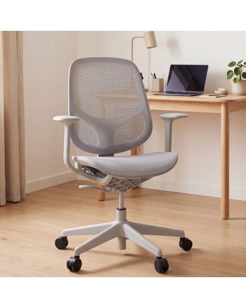 Cadeira Giratória Ergonômica Comfy Wiz Cinza Mist Full Mesh Altura Ajustável