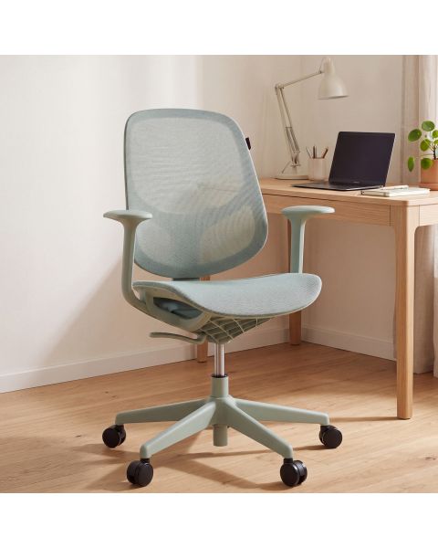 Cadeira Giratória Ergonômica Comfy Wiz Verde Sálvia Full Mesh Altura Ajustável