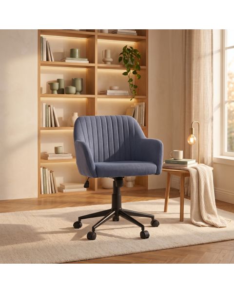 Cadeira Giratória Flexy Clari SW Base Metal Estofada em Linho Azul Indigo