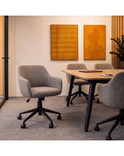 Cadeira Giratória Flexy Clari SW Base Metal Estofada em Linho Cinza