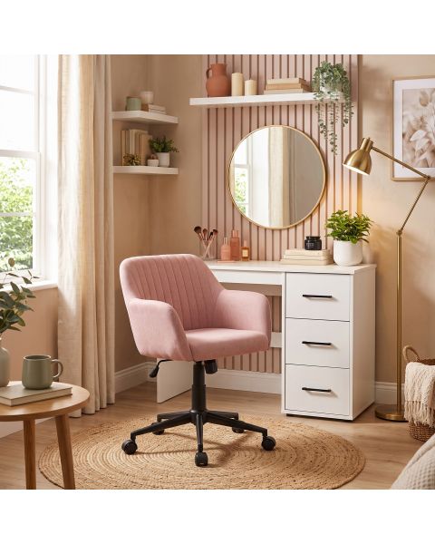 Cadeira Giratória Flexy Clari SW Base Metal Estofada em Linho Rose Gold
