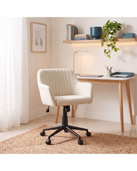 Cadeira Giratória Flexy Clari SW Base Metal Estofada em Linho Creme