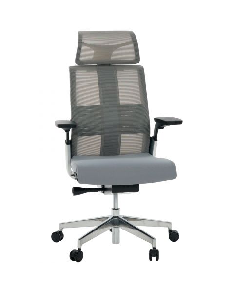 Cadeira de Escritório Comfy Match Plush Tela Mesh Cinza, Suporte SS, Braço e Apoio de Cabeça 4D