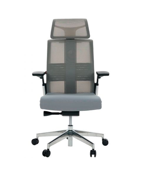 Cadeira de Escritório Comfy Match Plush Tela Mesh Cinza, Suporte SS, Braço e Apoio de Cabeça 4D