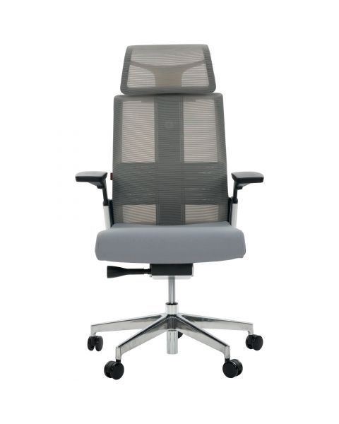 Cadeira de Escritório Comfy Match Plush Tela Mesh Cinza, Suporte SSS, Braço e Apoio de Cabeça 4D